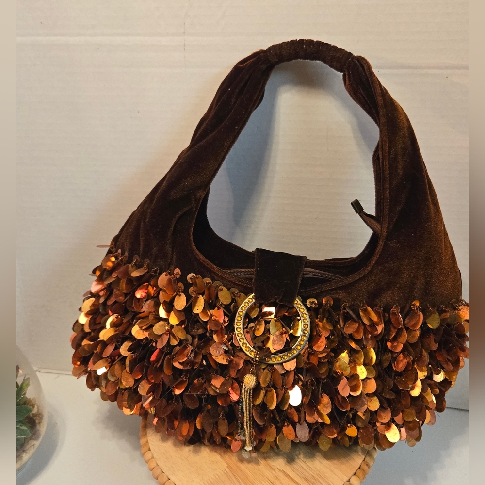 VINTAGE VELVET SEQUIN HOBO BAG